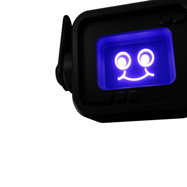 black robot with purple screen